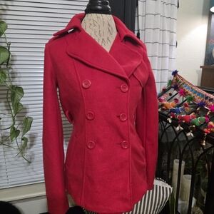 Women's Red Double-Breasted Short Peacoat